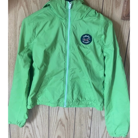 Hollister La Piedra/Solano California Lime Green Hooded Zippered Rain Jacket - Picture 4 of 15